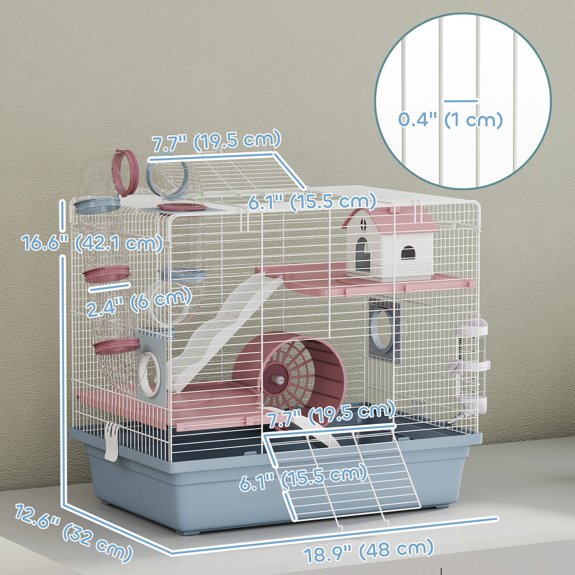 Hamster Cage, 3-Tier Small Animal Cage with Excerise Wheel, Food Bowl, Water Bottle, House, Tunnels, Ramps
