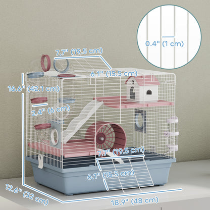 Hamster Cage, 3-Tier Small Animal Cage with Excerise Wheel, Food Bowl, Water Bottle, House, Tunnels, Ramps