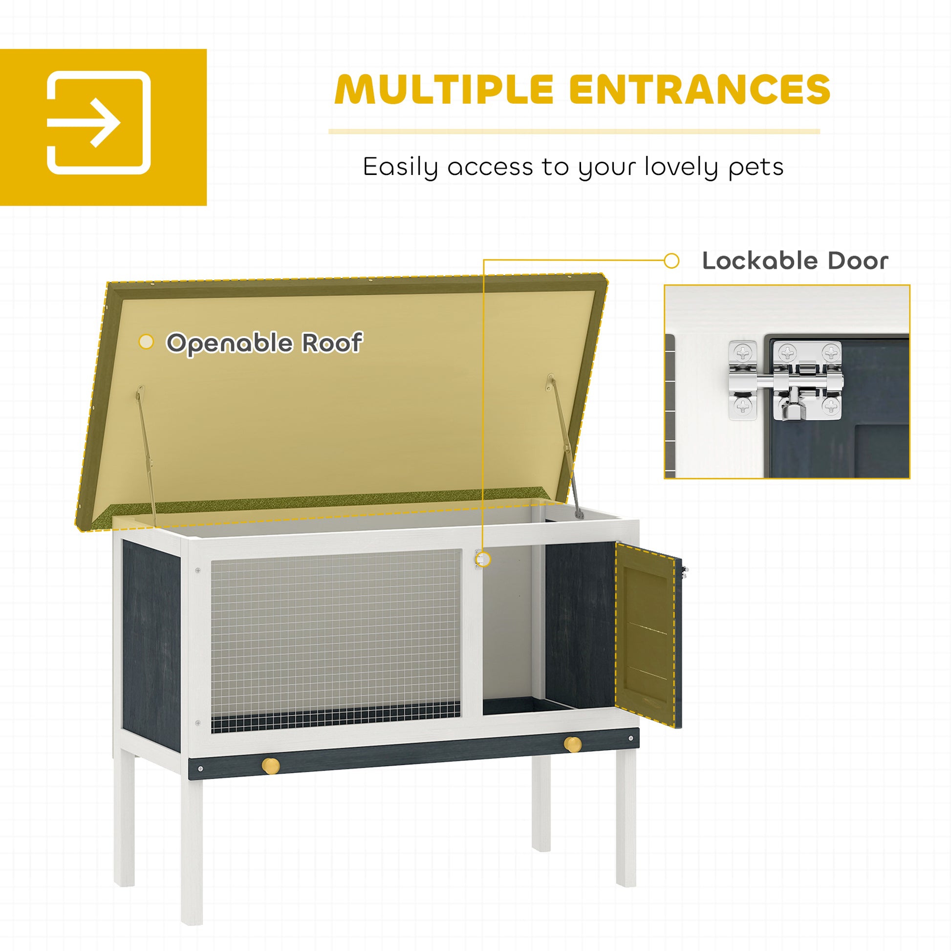 Wooden Outdoor Rabbit Hutch for Small Pet w/ Slide-out Tray, Openable Roof, 35" W x 18" D x 26" H, Dark Grey