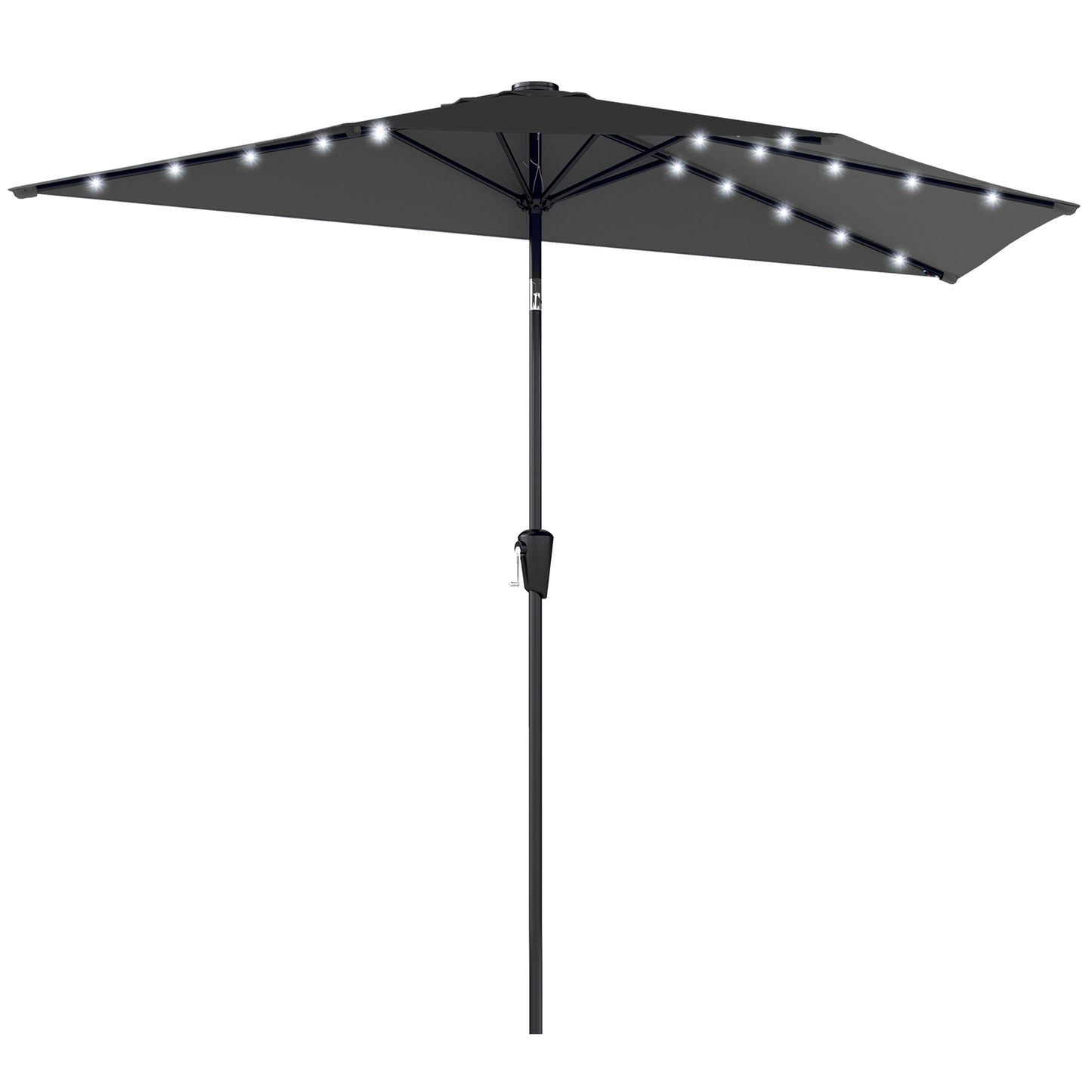 Half Outdoor Patio Umbrella with Solar LED Lights Half Umbrella with Crank 105.1" x 53.5" Black