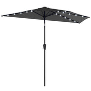 Half Outdoor Patio Umbrella with Solar LED Lights Half Umbrella with Crank 105.1" x 53.5" Black