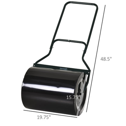 20" Push/Tow Behind Lawn Roller, Heavy Duty Sod Drum Roller Filled with 16 Gal Water/Sand, Grass Flattener for Yard, Patio, Park, Black