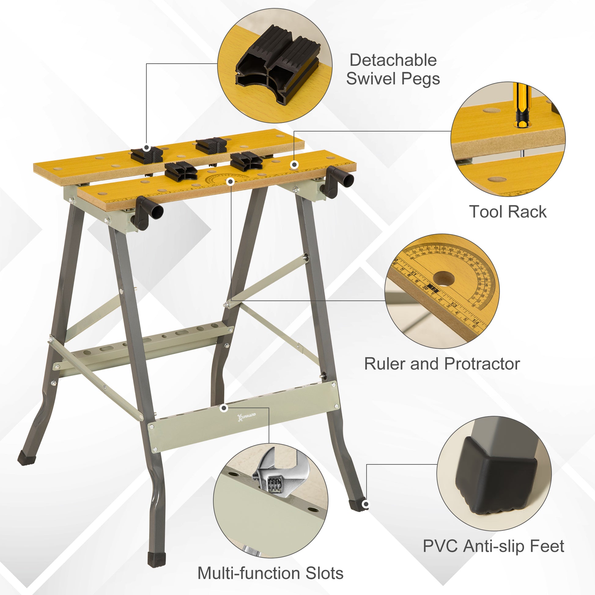 Foldable Work Bench w/ 4 Adjustable Clamps, Carpenter Saw Table