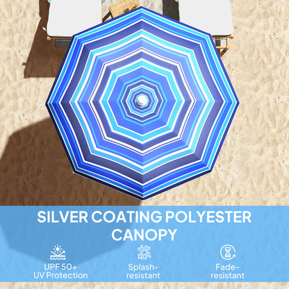 70.9" Dia. Portable Beach Umbrella, UV 50+ Ruffled Outdoor Umbrella with Adjustable Tilt Multicolor