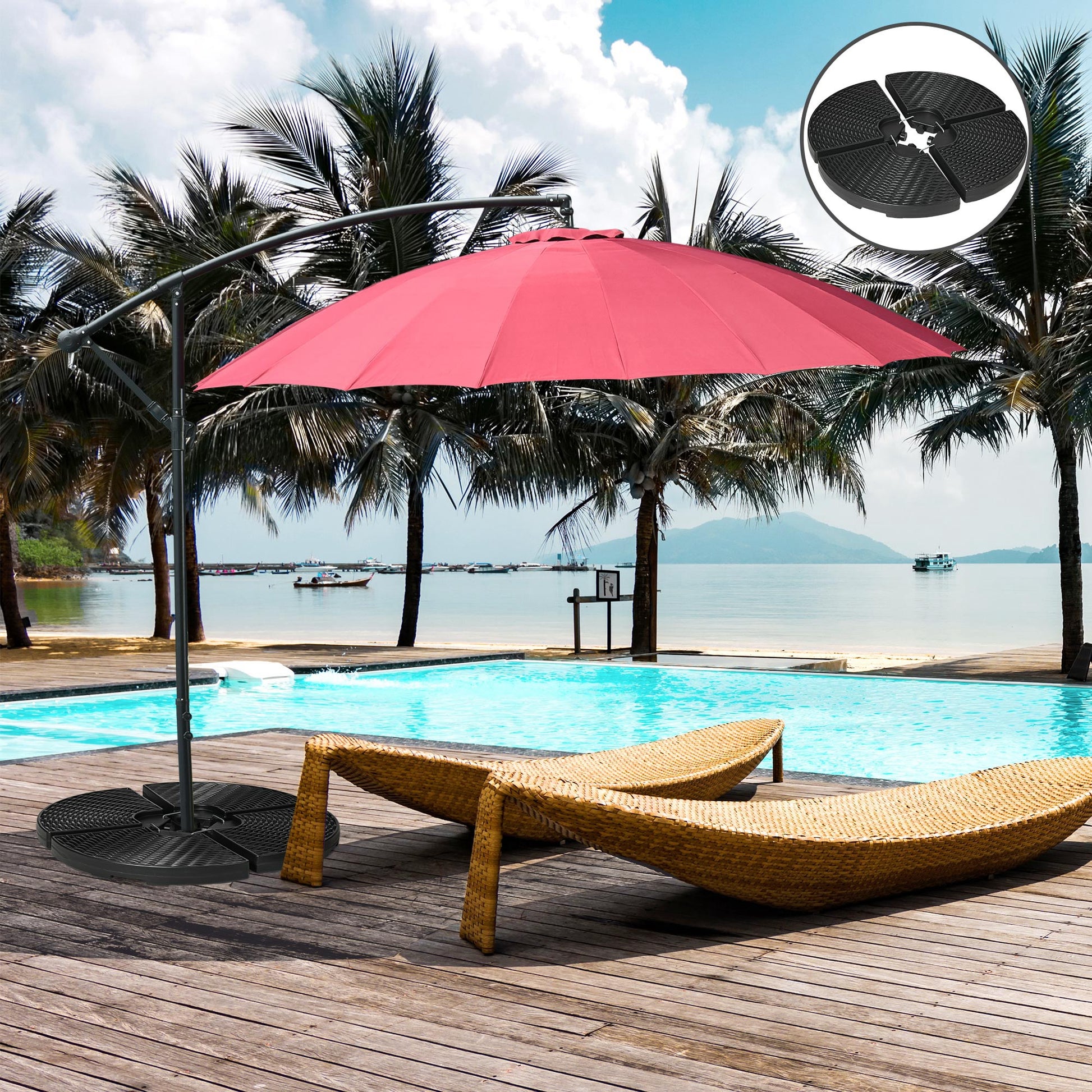 4PCs Cantilever Umbrella Base Weights for Offset Banana Parasol, Wicker Effect HDPE Water or Sand Filled Patio Umbrella Weights with Built-in Handles, Black
