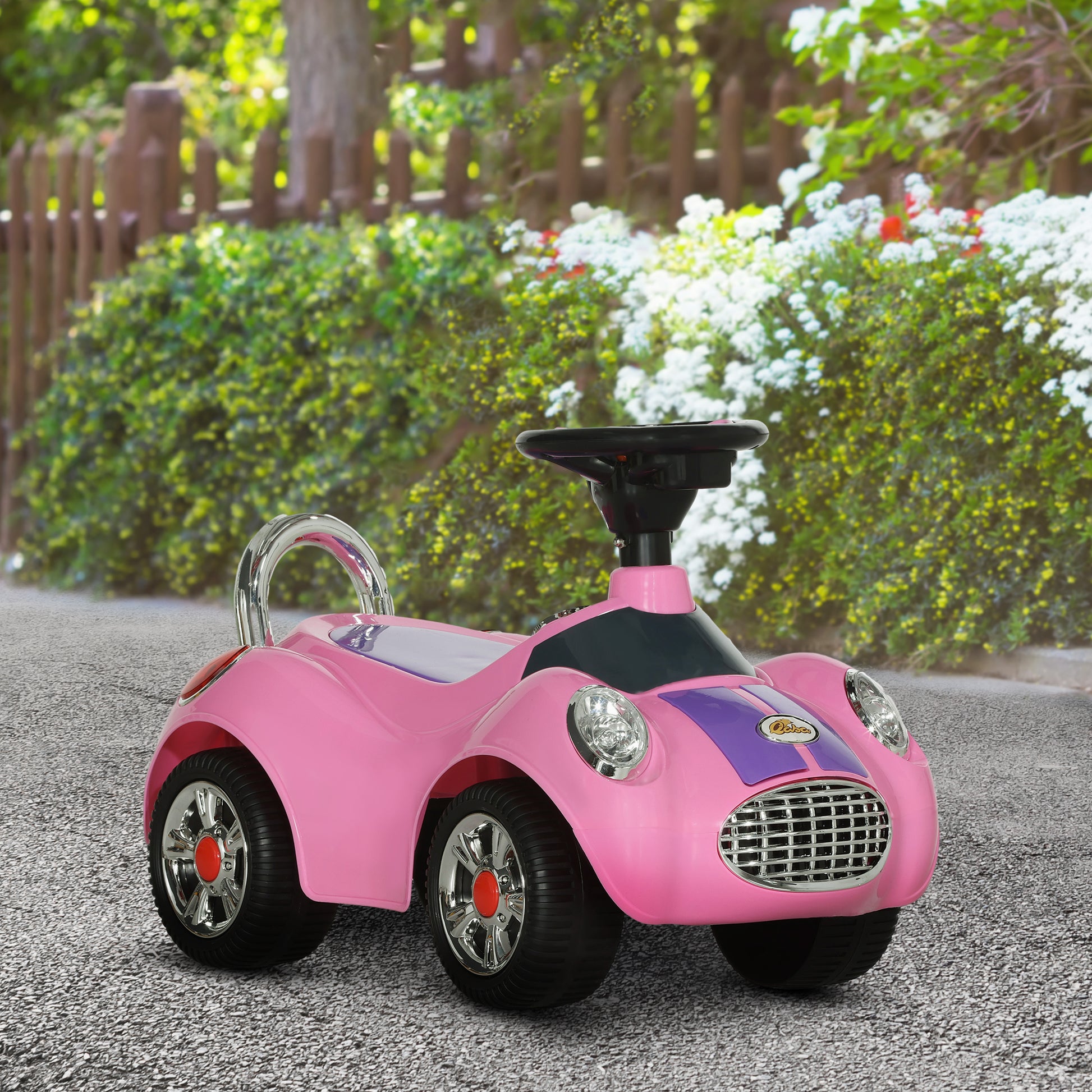 Qaba Baby Push Car with Music, Horn, Light, Pink