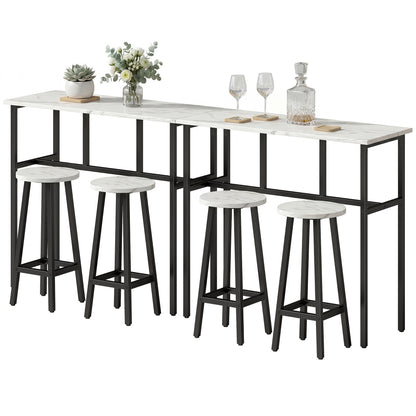 Bar Table Set of 6, Bar Table and Stools for 4, 2 Breakfast Tables and 4 Stools for Living Room, White Marble