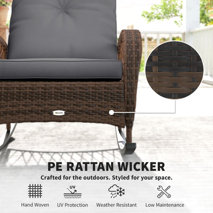 Outdoor Wicker Rattan Rocking Chair Patio Rocker with Thick Cushions for Garden Backyard Porch, Black