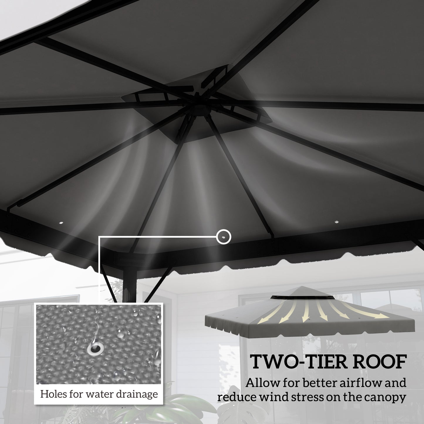 10' x 10' Gazebo Replacement Canopy, Gazebo Top Cover with Double Vented Roof for Garden Patio Outdoor TOP ONLY, Grey