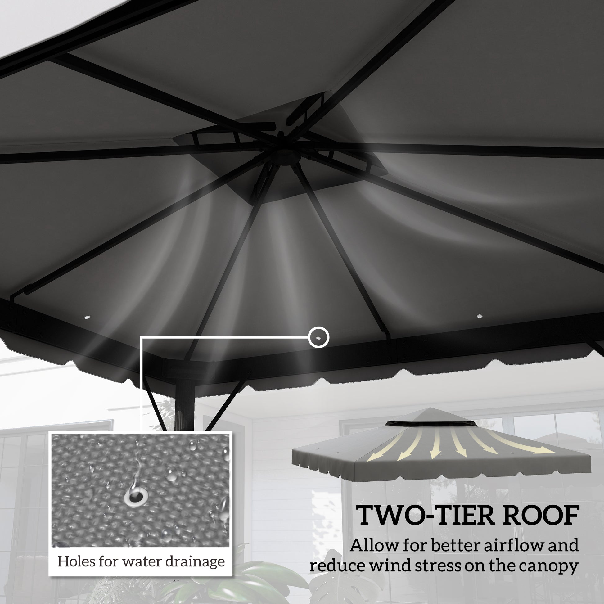 10' x 10' Gazebo Replacement Canopy, Gazebo Top Cover with Double Vented Roof for Garden Patio Outdoor TOP ONLY, Grey
