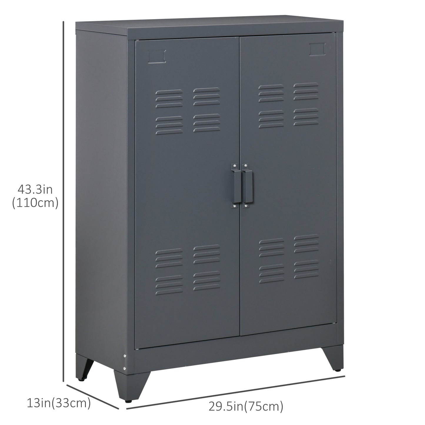 Metal Storage Cabinet, Industrial Sideboard Buffet Cabinet with 2 Louvered Doors, Adjustable Shelves, Grey
