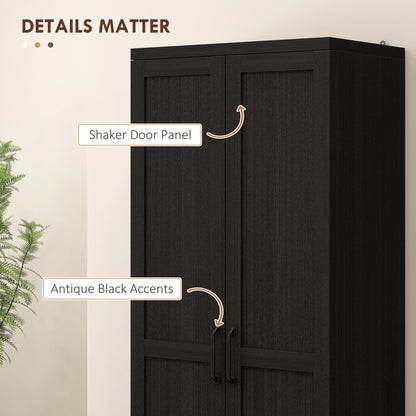 63" Kitchen Storage Cabinet, 5-tier Pantry Cabinet with Doors and Adjustable Shelves for Dining Room, Black