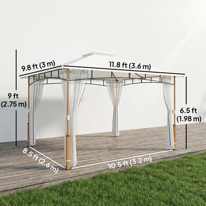 10' x 12' Patio Gazebo, UPF50+ Double Roof Outdoor Gazebo Canopy Shelter with Netting for Backyard, Patio, Cream White