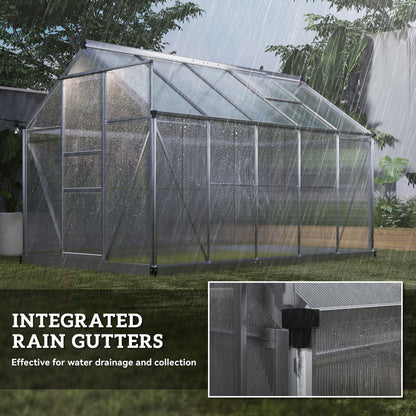 6' x 10' x 6.6' Polycarbonate Greenhouse, Walk-In Green House Kit Garden, Plants Grow, Galvanized Sheet Aluminum Frame with Rain Gutter, Vents and Sliding Door, Sliver
