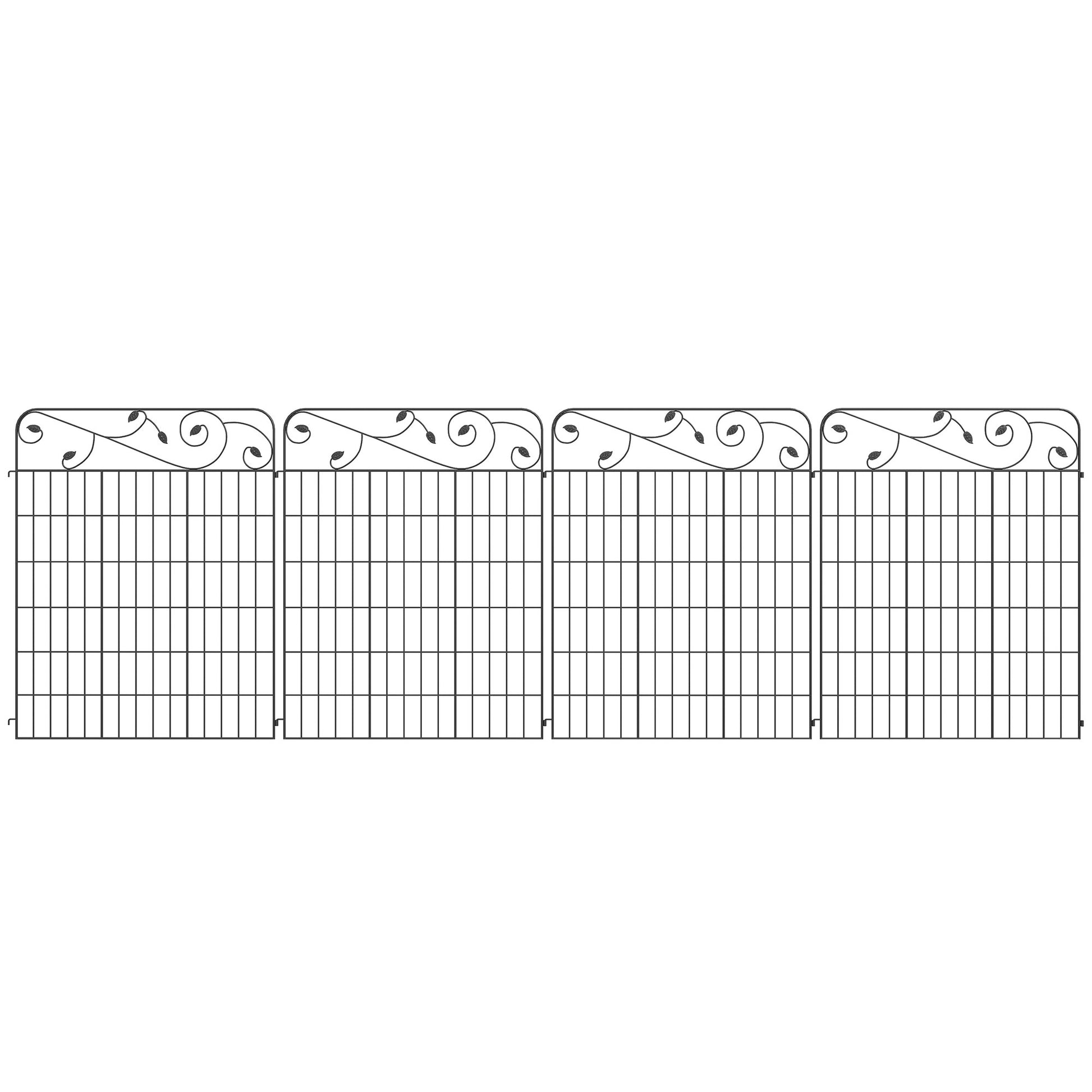 Outdoor Metal Garden Fence Panels, Border Edging for Yard, Patio, 4 Pack, Square Vines