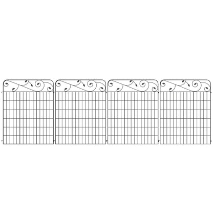 Outdoor Metal Garden Fence Panels, Border Edging for Yard, Patio, 4 Pack, Square Vines