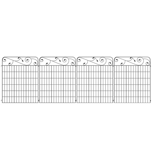 Outdoor Metal Garden Fence Panels, Border Edging for Yard, Patio, 4 Pack, Square Vines