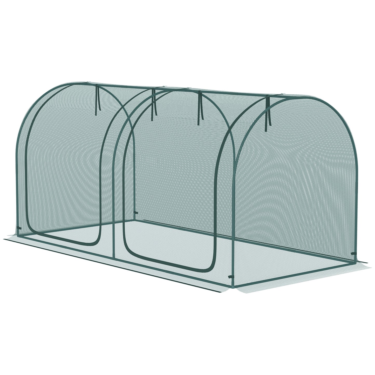 8' x 3' Crop Cage, Garden Plant Protector, with 3 Zippered Doors and 6 Ground Stakes, for Garden, Yard, Lawn Dark Green