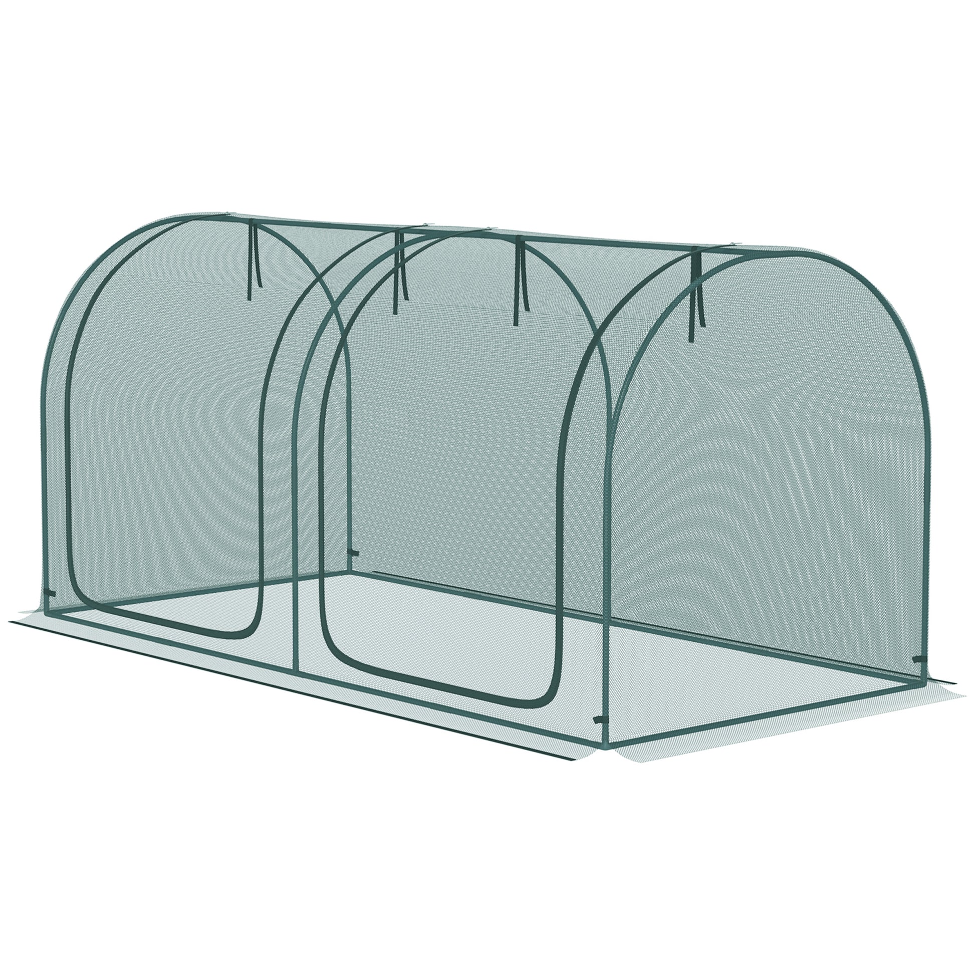 8' x 3' Crop Cage, Garden Plant Protector, with 3 Zippered Doors and 6 Ground Stakes, for Garden, Yard, Lawn Dark Green