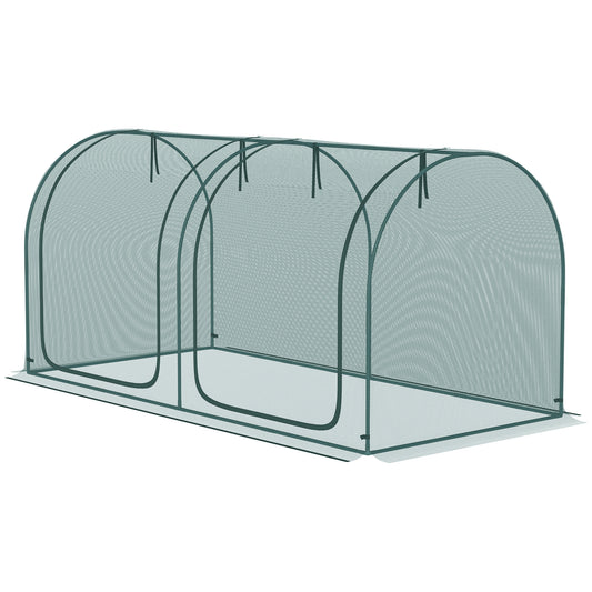 8' x 3' Crop Cage, Garden Plant Protector, with 3 Zippered Doors and 6 Ground Stakes, for Garden, Yard, Lawn Dark Green