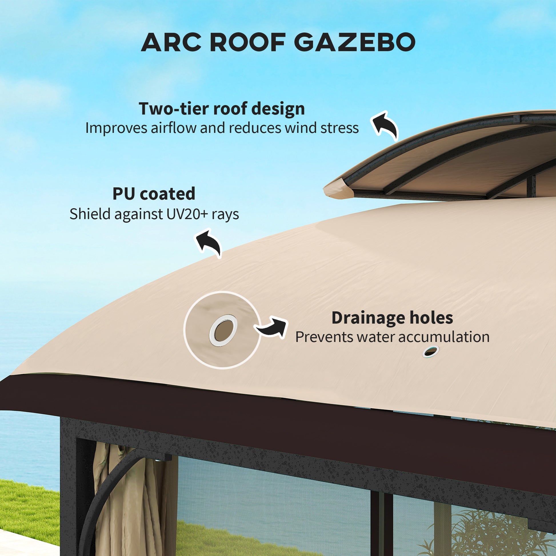 11' x 13' Patio Gazebo, Double Roof Outdoor Gazebo Canopy with Netting & Curtains, Galvanized Metal Frame, Khaki