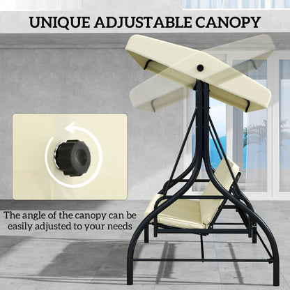 Convertible Patio Swing Bed with Canopy and Cushions, 3 Seater Porch Swing for Outdoor, Backyard, Garden, Beige