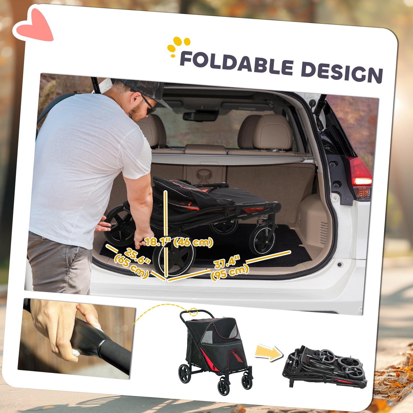 Foldable Pet Stroller with Universal Front Wheels, Shock Absorber, Dog Cat Carriage for Large & Medium Dogs, Black