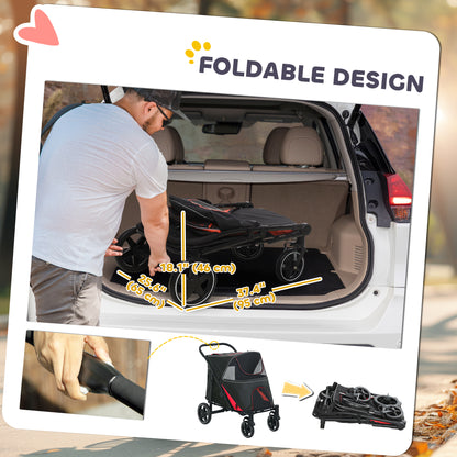 Foldable Pet Stroller with Universal Front Wheels, Shock Absorber, Dog Cat Carriage for Large & Medium Dogs, Black