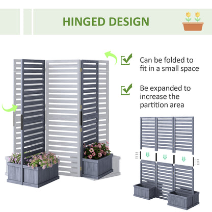 Outdoor Privacy Screen Wood Privacy Panel with 4 Planter Boxes, Raised Bed with 3 Panels, Drainage Holes