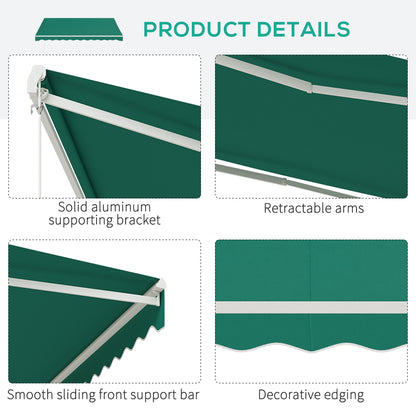 13' x 10' Electric Awning, Retractable Awning Sun Shade Shelter with Remote Controller, Manual Crank Handle and Aluminum Frame, for Deck, Balcony, Yard, Green