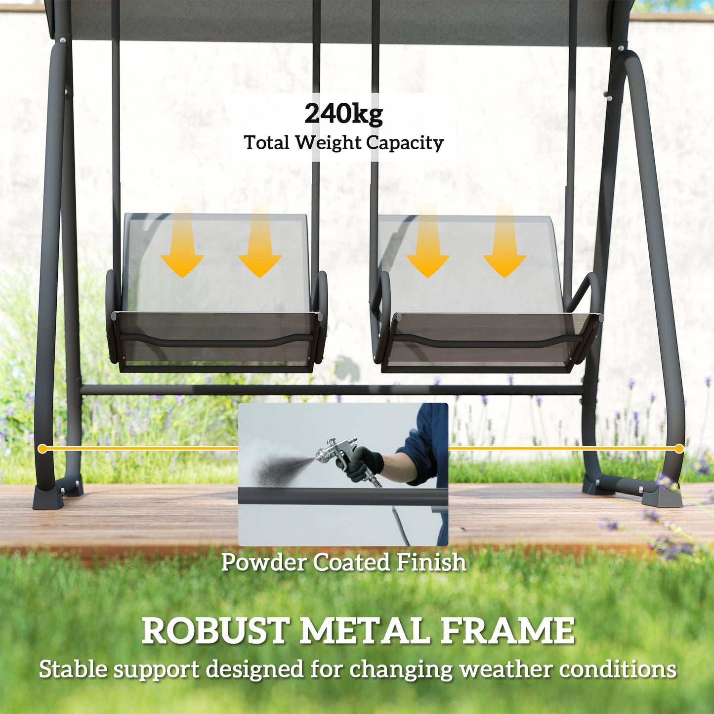 Patio Swing Chair w/Adjustable Canopy Outdoor Porch Swing Glider w/Dual Independent Seats 2-Seat Grey