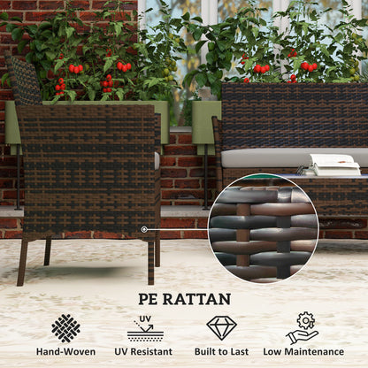 4 Pieces Wicker Outdoor Balcony Furniture Set Rattan Patio Furniture Set with Loveseat Chairs Glass Coffee Table Grey