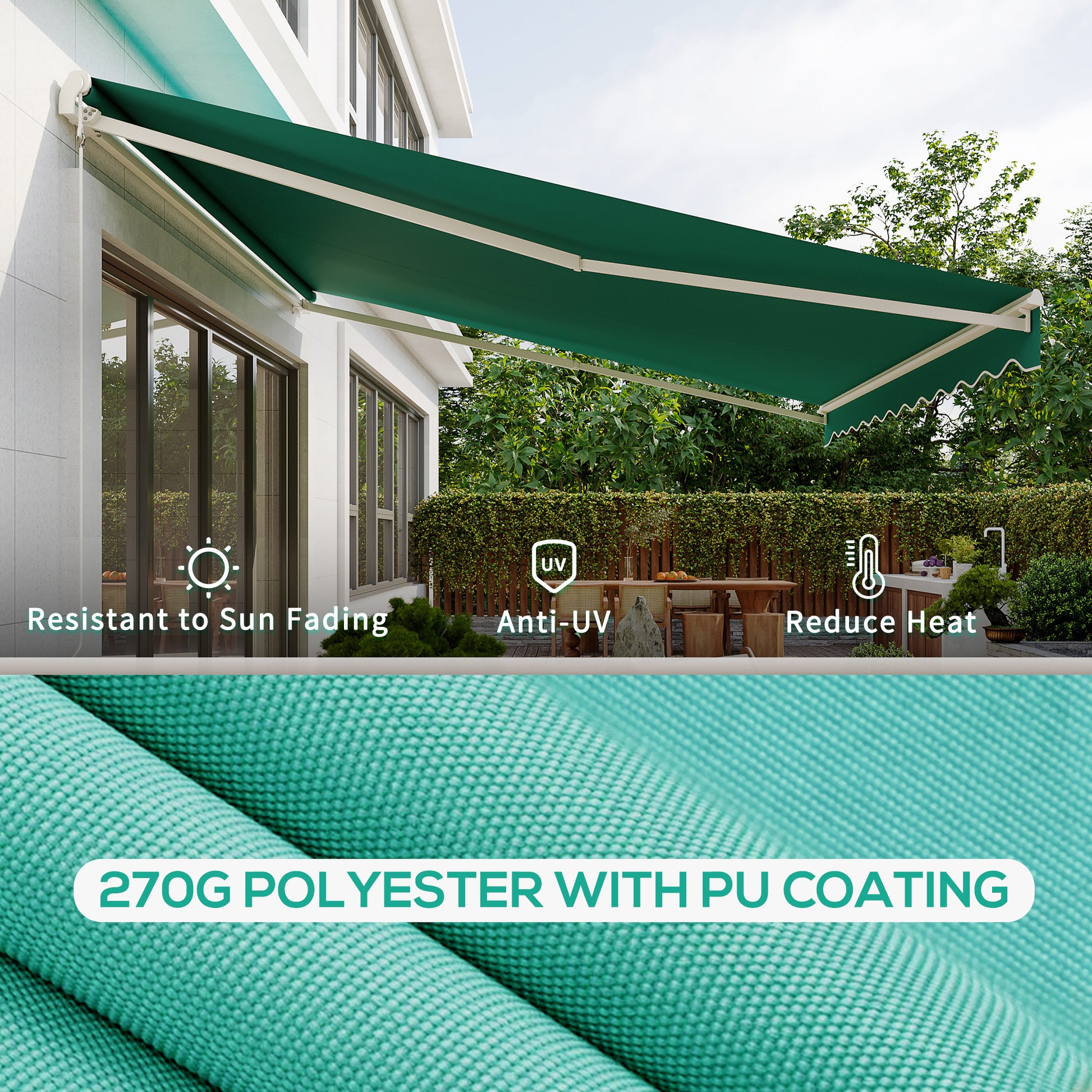 13' x 10' Electric Awning, Retractable Awning Sun Shade Shelter with Remote Controller, Manual Crank Handle and Aluminum Frame, for Deck, Balcony, Yard, Green