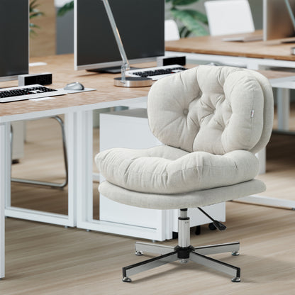 Computer Desk Chair, Armless Office Chair with Wide Padded Seat and Adjustable Height, Cream White