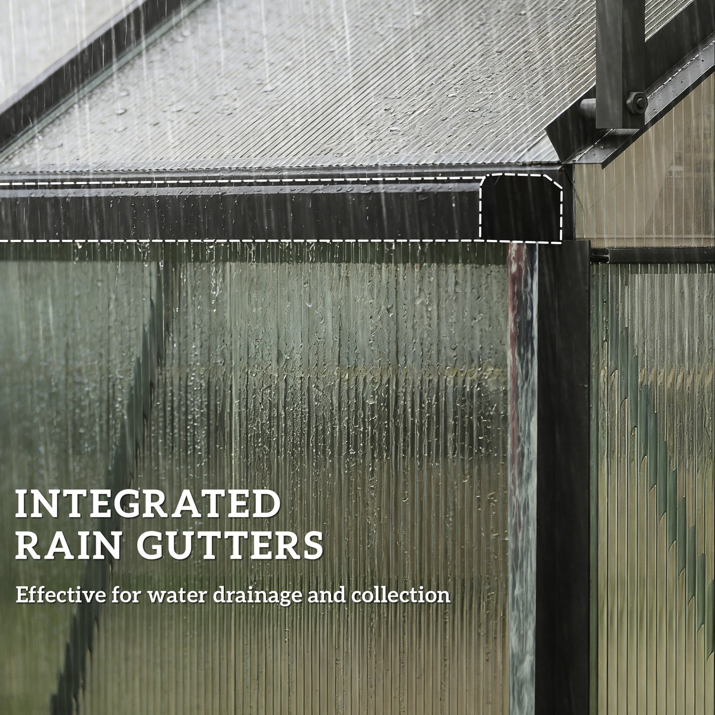 6' x 4' Aluminum Lean-to Greenhouse Polycarbonate Walk-in Greenhouse with Rain Gutter and Sliding Door, Dark Grey