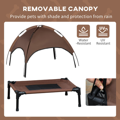 Elevated Cooling Pet Bed Portable Raised Dog Cot with Canopy for Medium Sized Dogs, Coffee