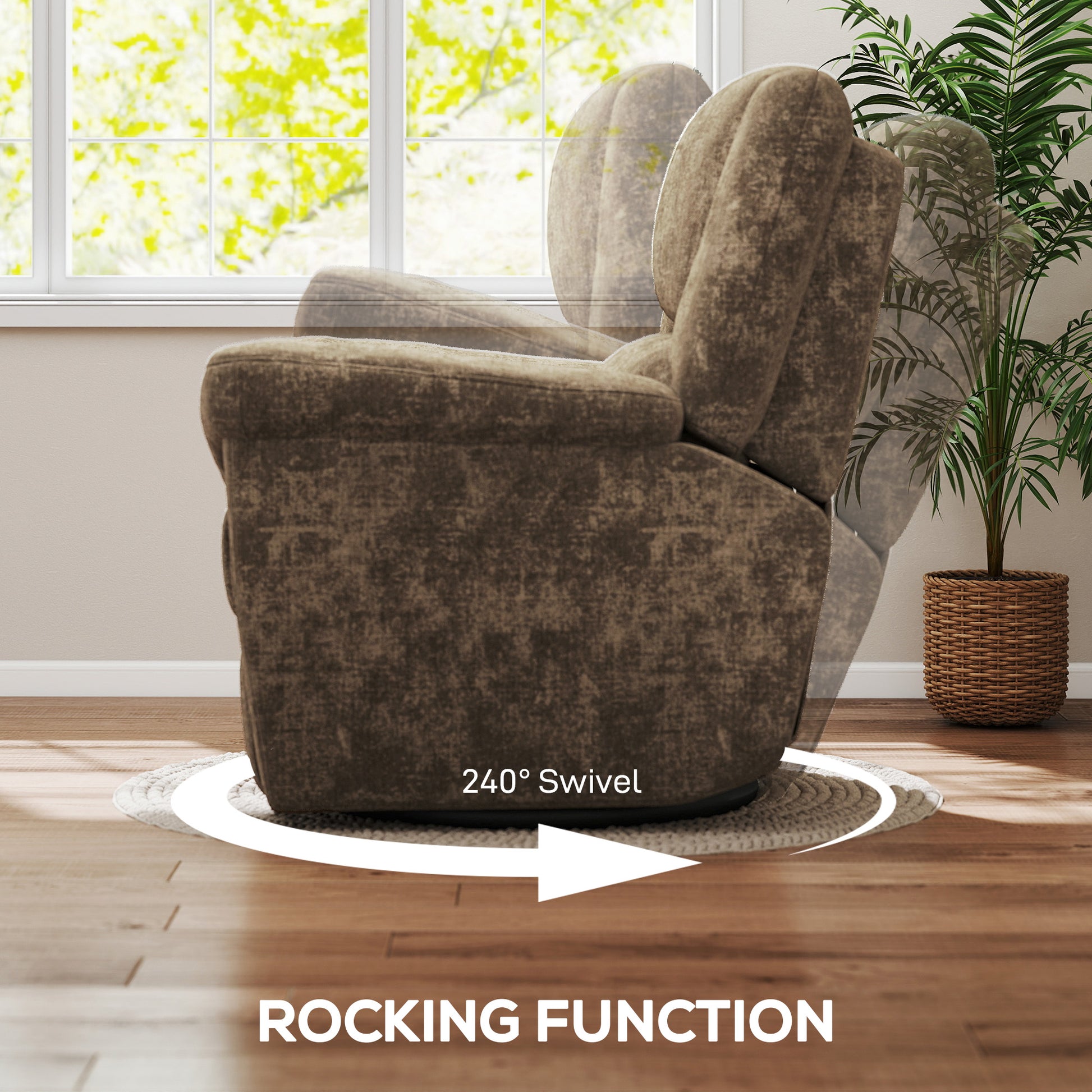 Power Recliner Chair, Fabric Upholstered Recliner Chair with USB Ports, Swivel and Rocking Function, Footrest