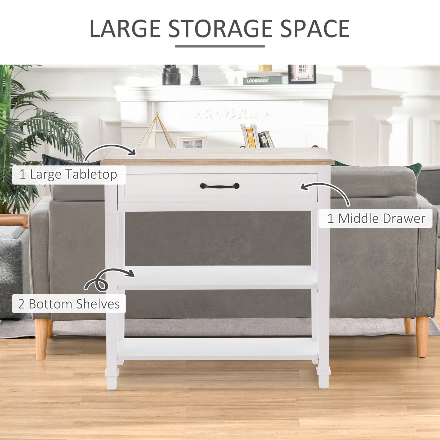 30" Console Table, Modern Narrow Entryway Table with Drawer and 2 Shelves, Sofa Table for Living Room, Hallway, White