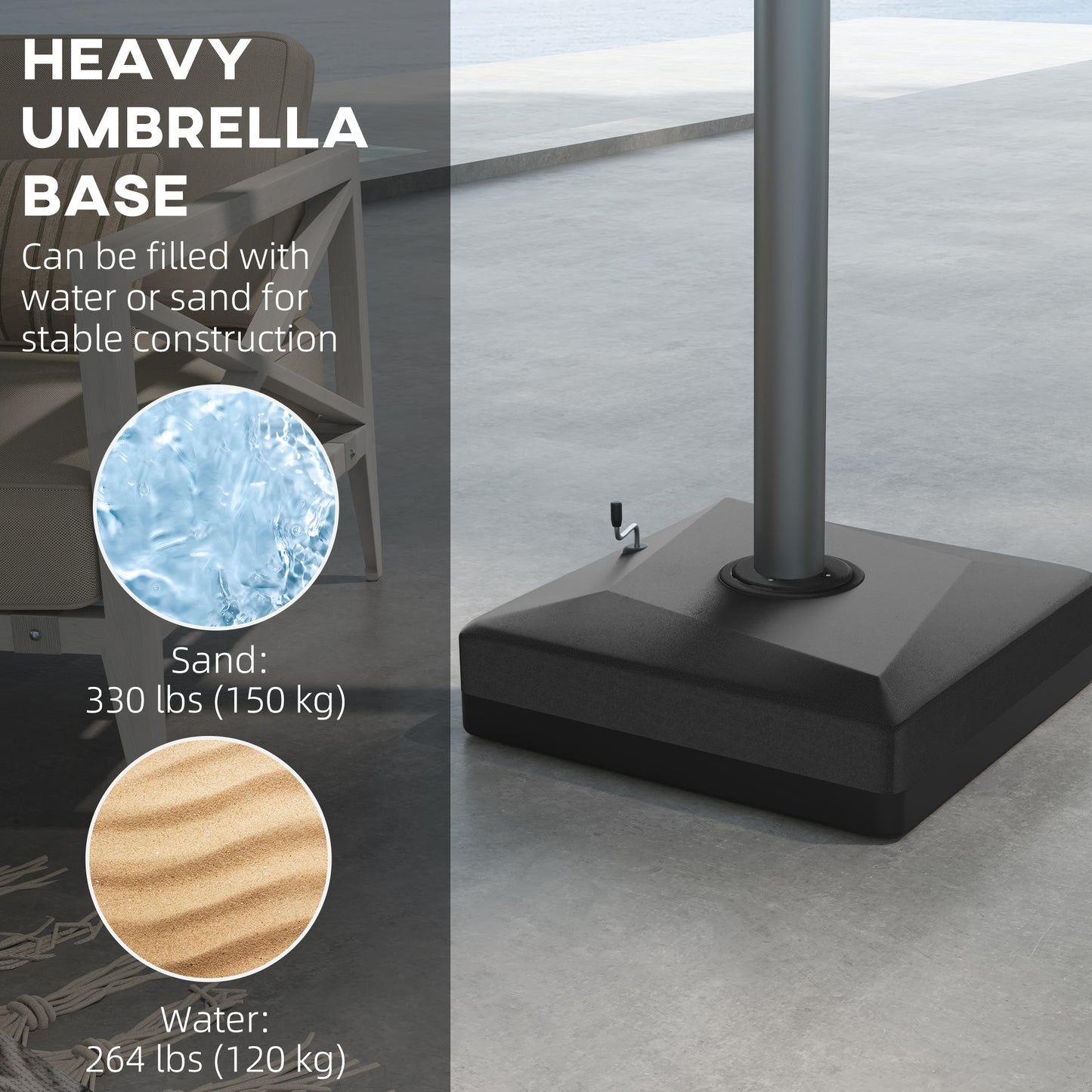 Cantilever Umbrella Base with Liftable Wheel, Heavy Duty Fillable Umbrella Stand with Adjustable Foot Pads