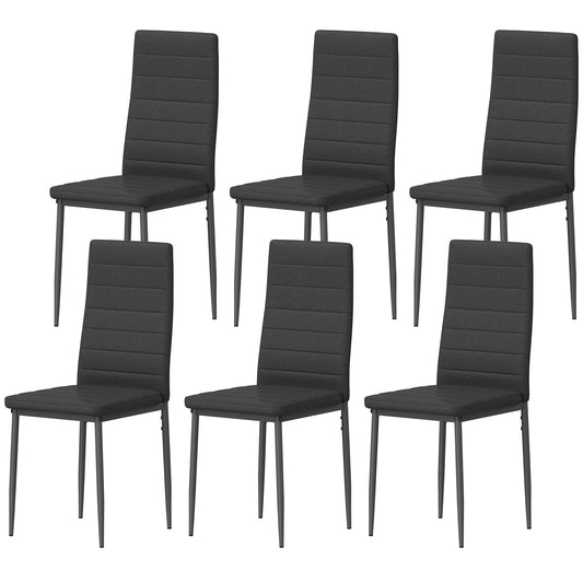 High Back Dining Chairs, Modern Upholstered Linen Fabric Accent Chairs with Metal Legs for Kitchen, Set of 6, Black