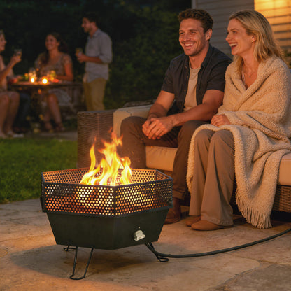 20" Outdoor Fire Pit, Foldable Propane Firepits with Lid, Portable Firepit for Patio Backyard Camping, Black