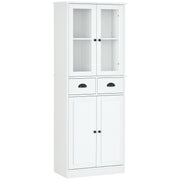 61" Kitchen Pantry Cabinet, Freestanding Farmhouse Buffet Storage Cabinet with Soft Close Glass Doors and Adjustable Shelves, White
