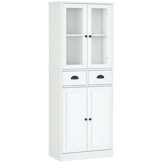 61" Kitchen Pantry Cabinet, Freestanding Farmhouse Buffet Storage Cabinet with Soft Close Glass Doors and Adjustable Shelves, White