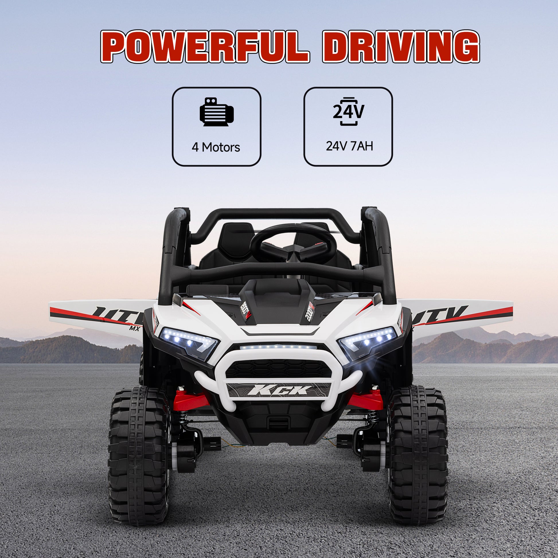 Qaba 2 Seater 24V 7AH Ride on Truck, Electric Car for Kids with Spring Suspension, Remote Lights, Horn, Music, White