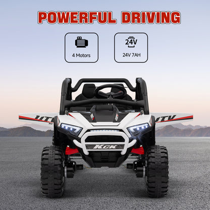 Qaba 2 Seater 24V 7AH Ride on Truck, Electric Car for Kids with Spring Suspension, Remote Lights, Horn, Music, White