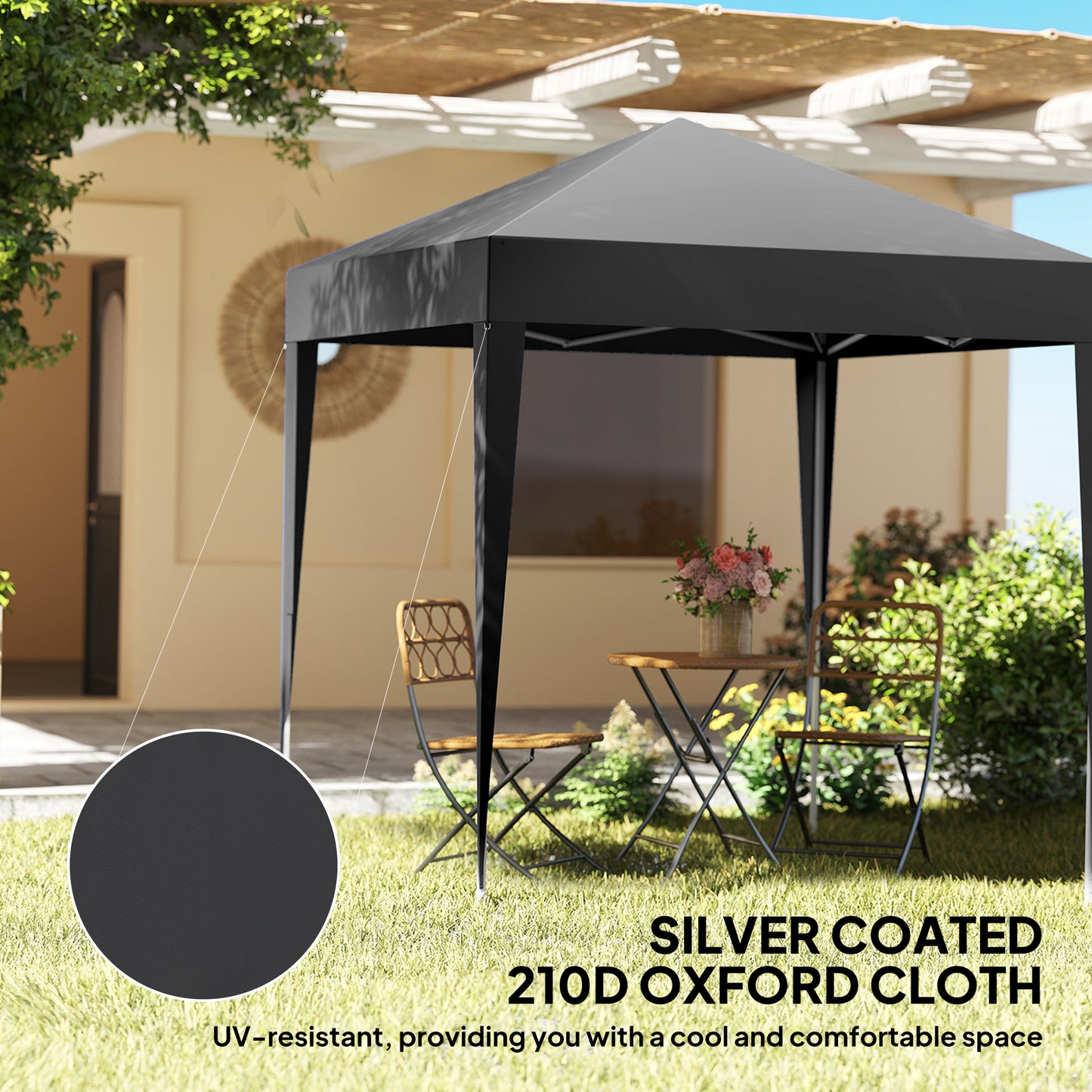 6.6'x6.6' Pop Up Canopy Tent with Sidewalls, Instant Sun Shelter Camping Gazebo with Carry Bag, Black