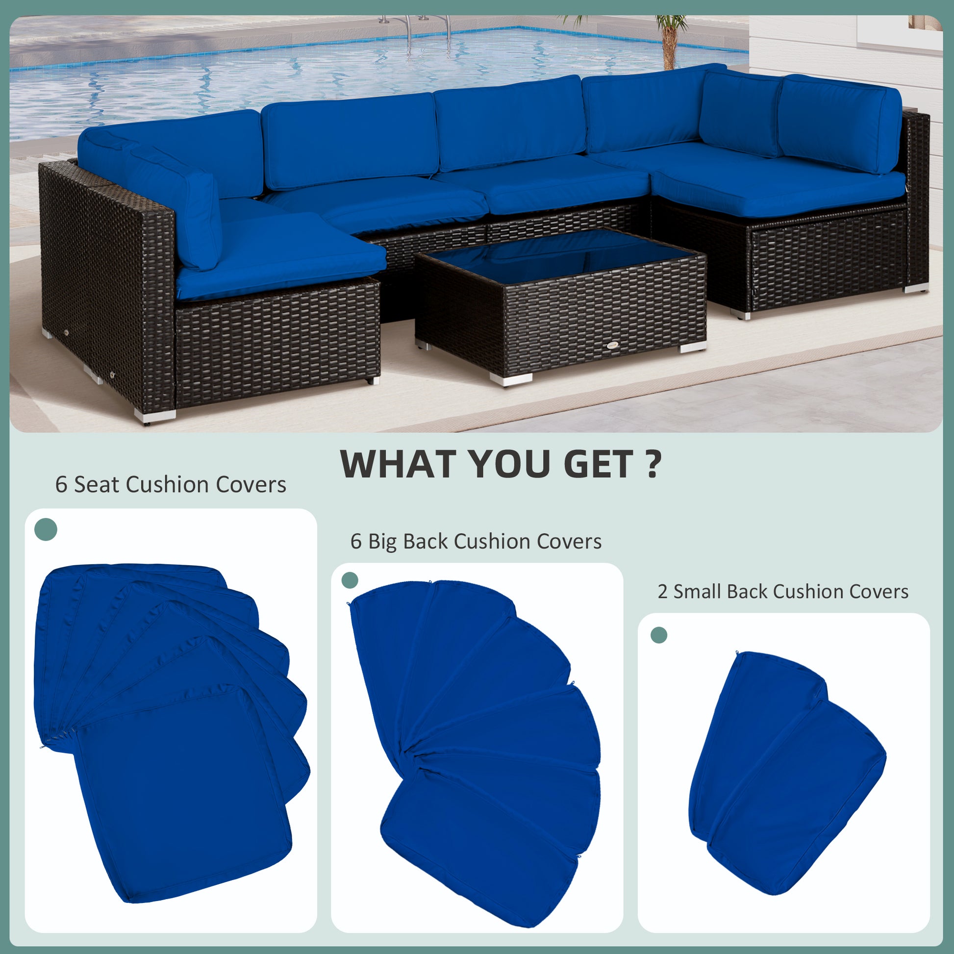 Outdoor 14pc Patio Rattan Sofa Set Cushion Polyester Cover Replacement Set - No Cushion Included Navy Blue
