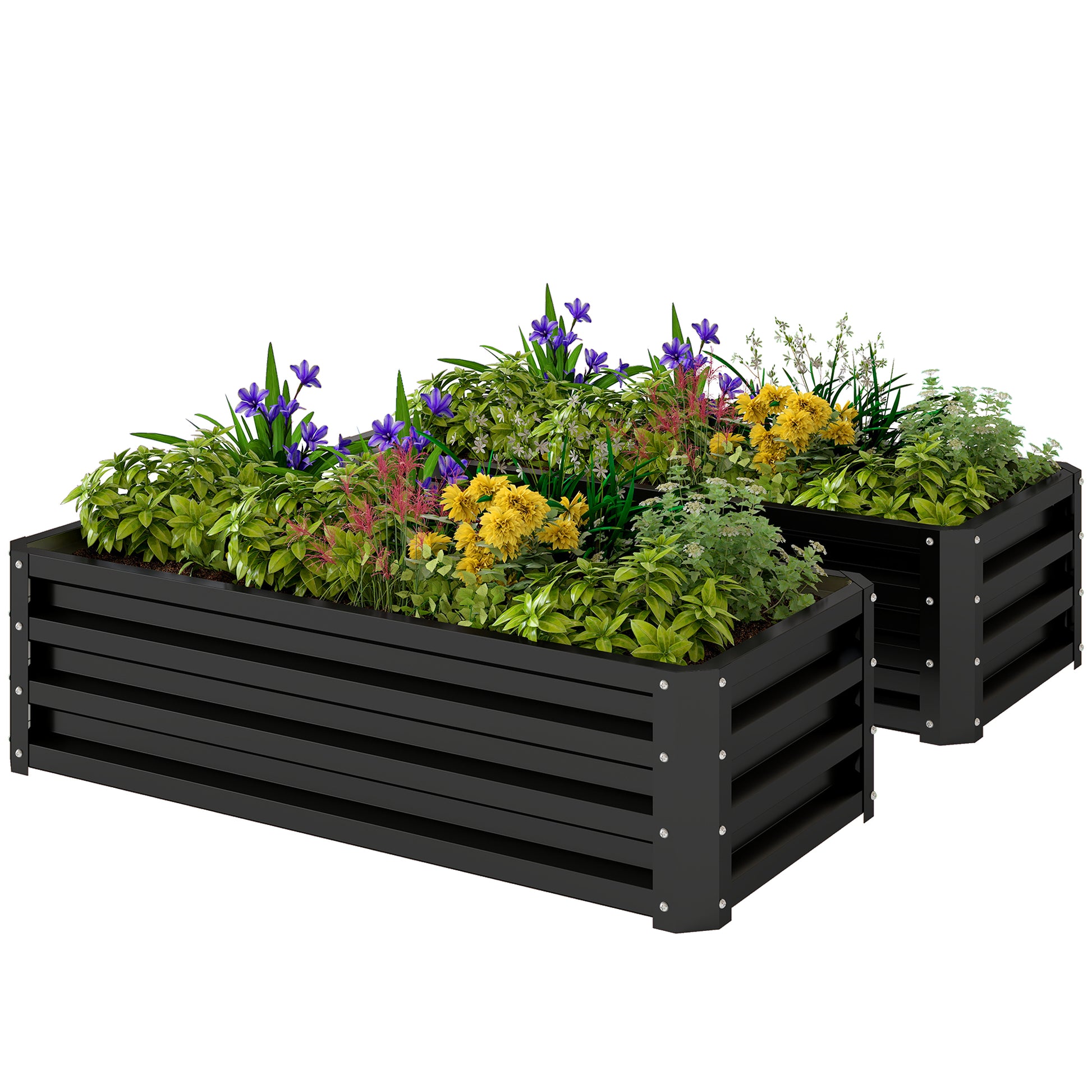 Galvanized Raised Garden Beds, Outdoor Planter Box, Set of 2, for Flowers, Herbs and Vegetables, Black