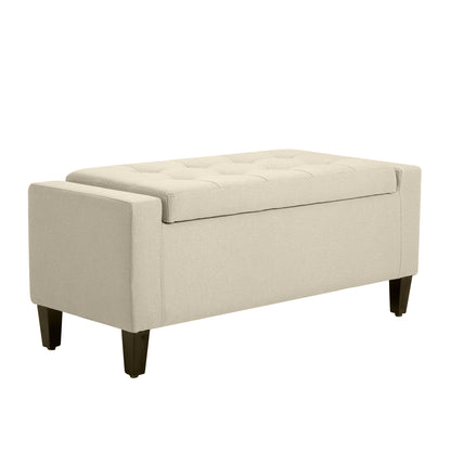 36" Storage Ottoman Bench, Linen-Look Fabric End of Bed Bench with Solid Wood Frame and Legs, Tufted Storage Chest, Footrest for Living Room, Bedroom, Entryway, Beige