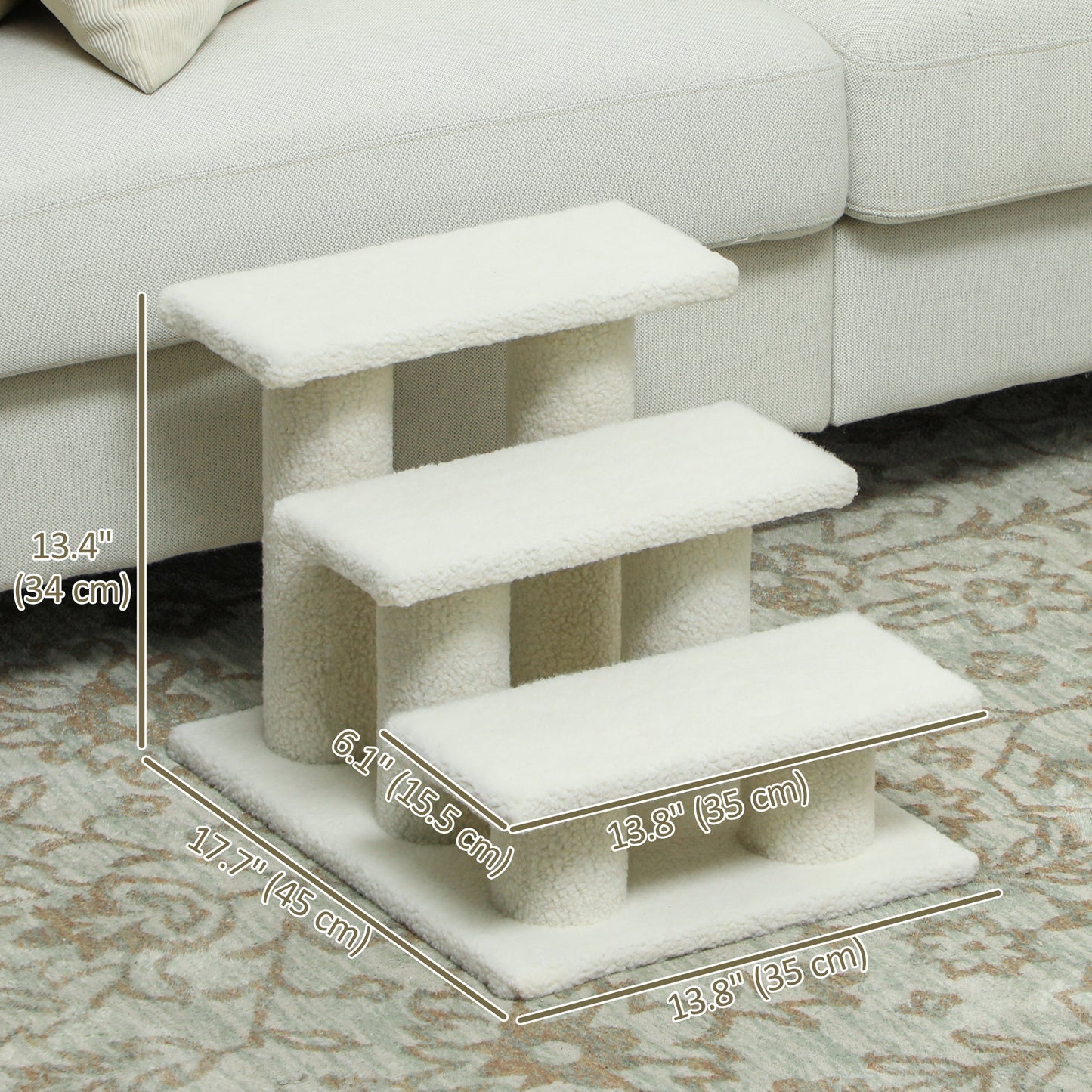 18" 3 Tier Pet Stairs Dog Cat Step Scratch Post Furniture, Beige